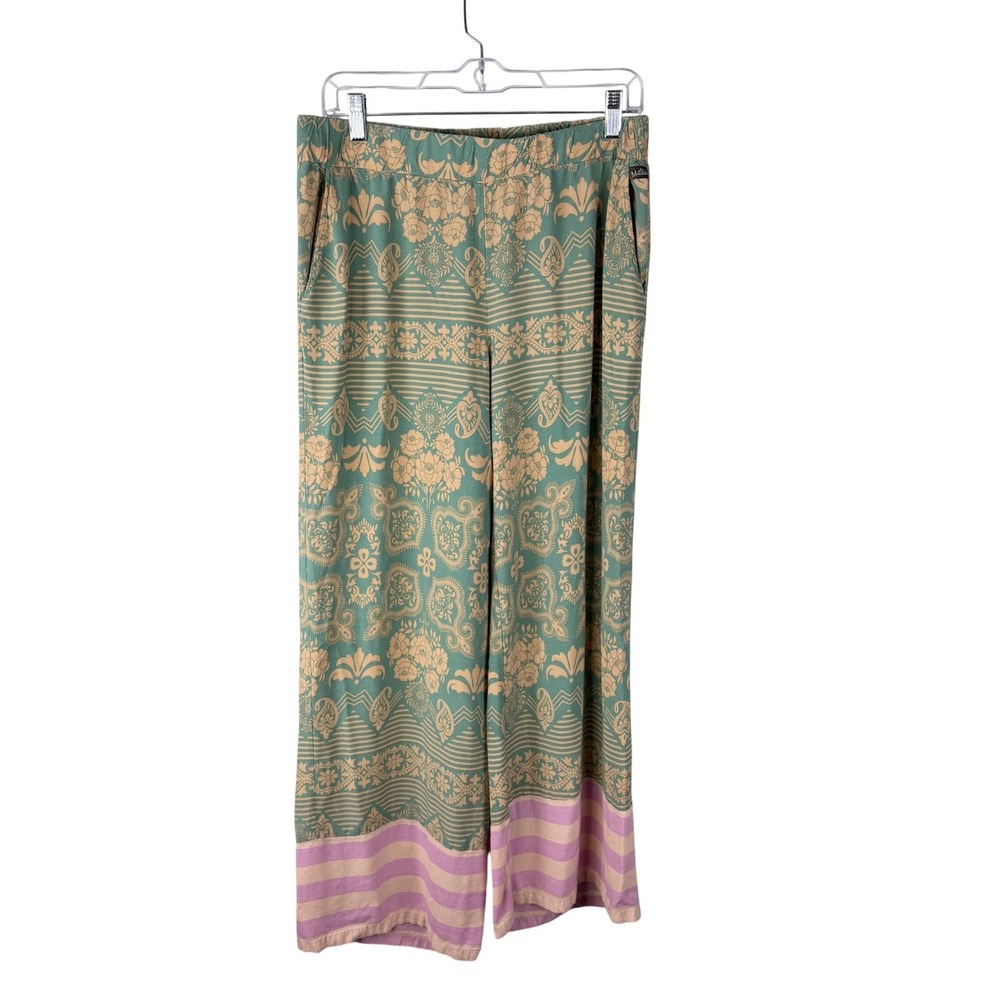 Matilda Jane Wide Leg Pants Teal Floral Damask Print M Boho Rayon Loungewear